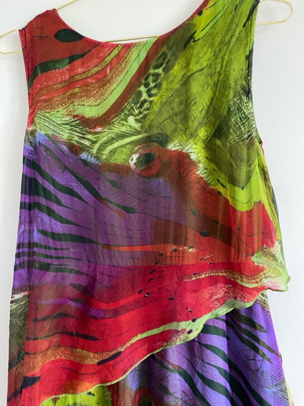 Silk Layered Handkerchief Dress | Abstract Feather Print | Free Size - Picture 9 of 10